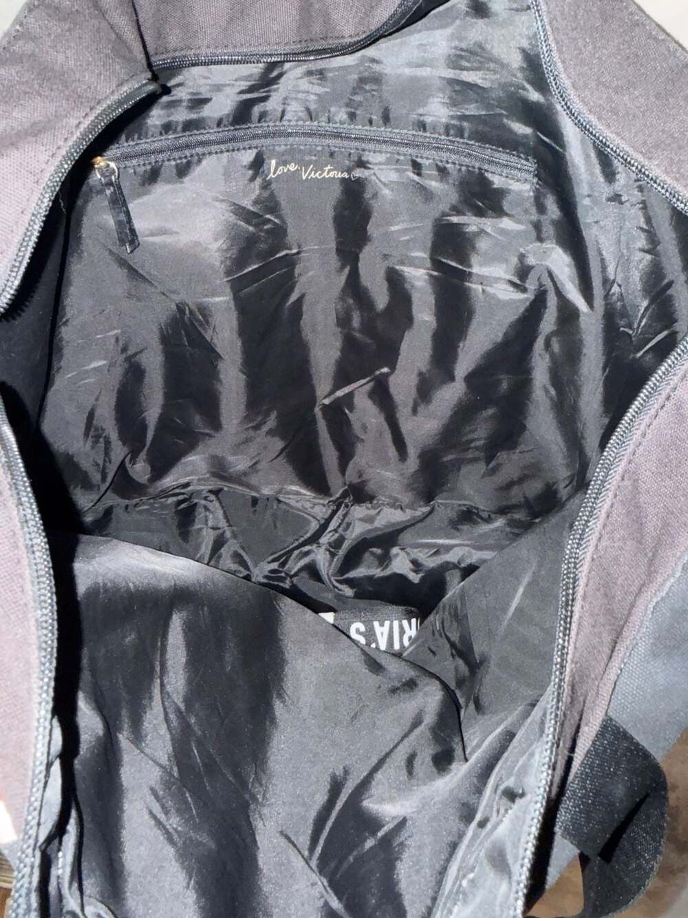 Victoria's Secret Black Floral Canvas Tote Bag with VS Logo - Picture 7 of 11